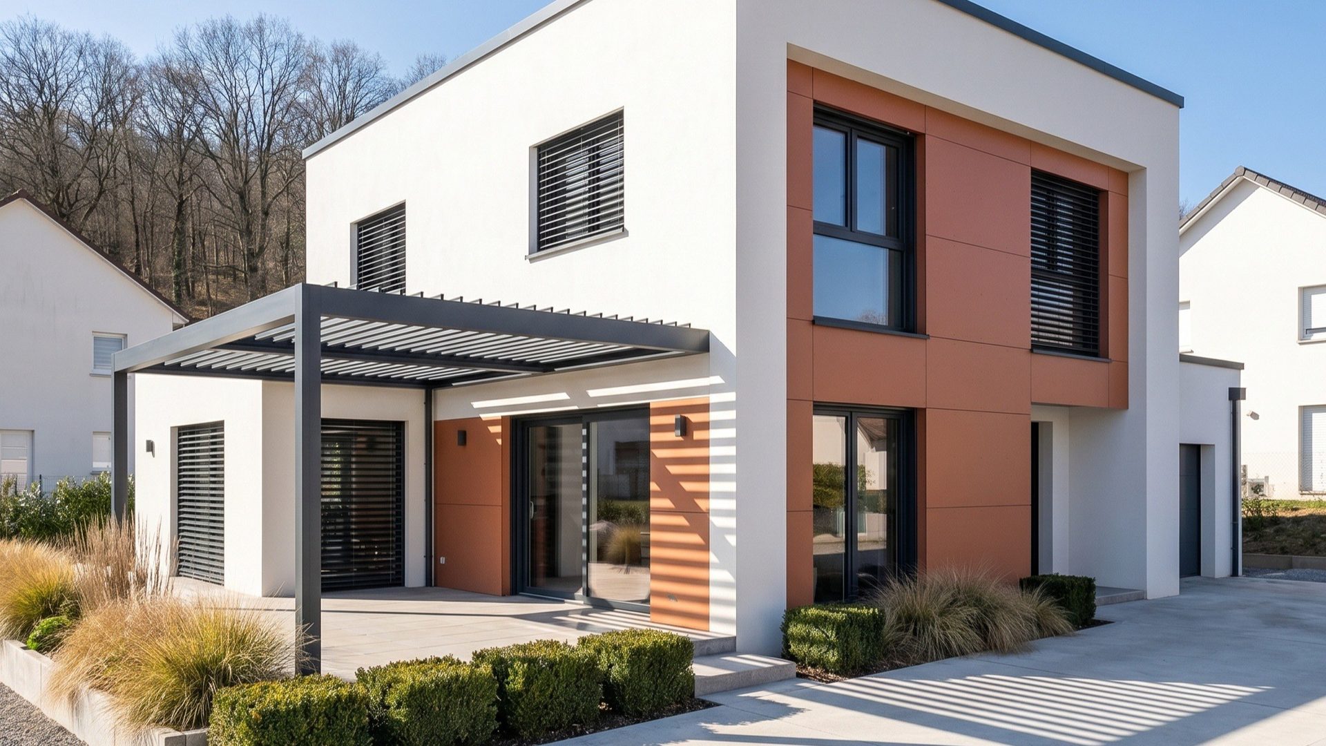 Pergola bioclimatique aluminium installée par Technilux à Mulhouse